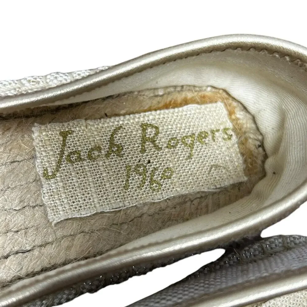 Jack Rogers Tan Canvas Gold Multi Leather Rondelles Palmer Espadrille Womens 8